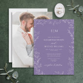 Elegant Lavender Leaf Foto Monogram Wedding Einladung