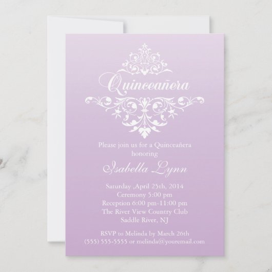 Elegant Lavender Lila Ombre Quinceañera Party Einladung (Vorderseite)