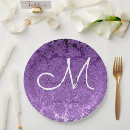 Elegant Lavender Lila White Wedding Monogram Pappteller