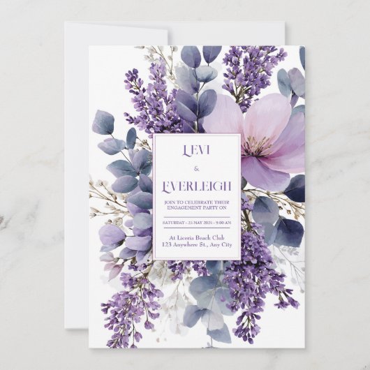 Elegant Lavender Lilac Eucalyptus Watercolor Einladung (Vorderseite)