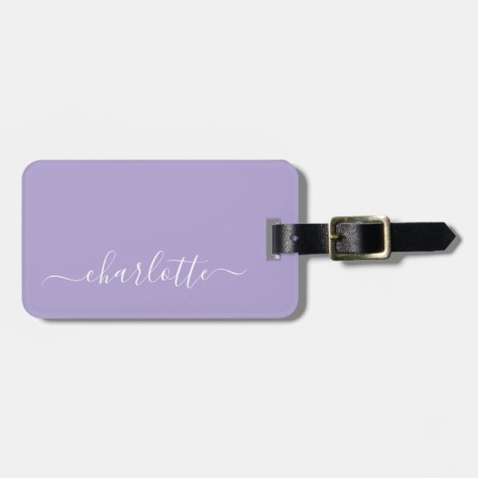 Elegant Lavender Lilac Script Name Personalisiert  Gepäckanhänger (Vorderseite horizontal)