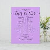 Elegant Lavender Lilac Wedding Zeitplan Timeline (Stehend Vorderseite)