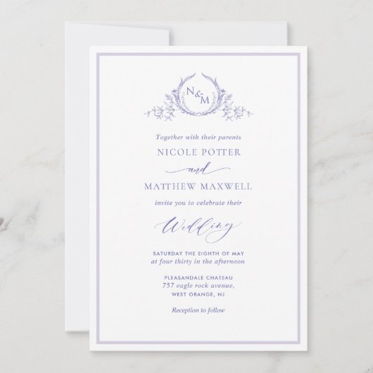 Elegant Lavender Monogram Wedding Einladung (Vorderseite)