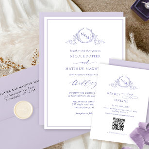 Elegant Lavender Monogram Wedding Einladung