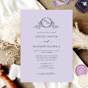 Elegant Lavender Monogram Wedding Einladung