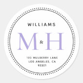 Elegant Lavender Monogram Wedding Rücksendeadresse Runder Aufkleber (Vorderseite)