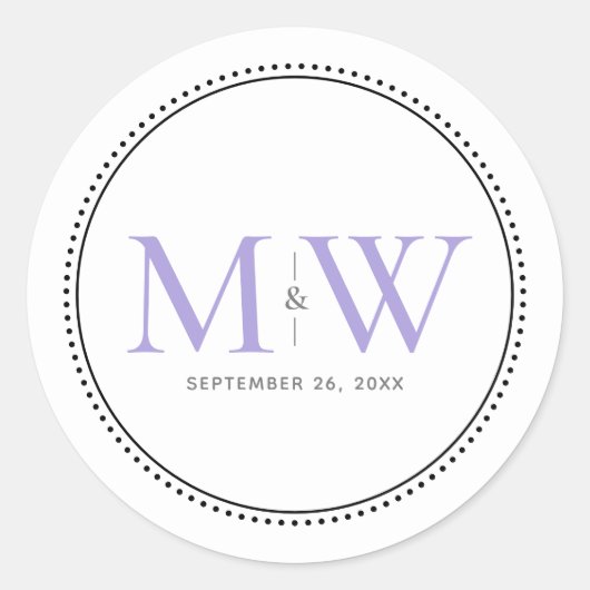 Elegant Lavender Monogram Wedding Runder Aufkleber (Vorderseite)