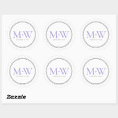 Elegant Lavender Monogram Wedding Runder Aufkleber (Blatt)