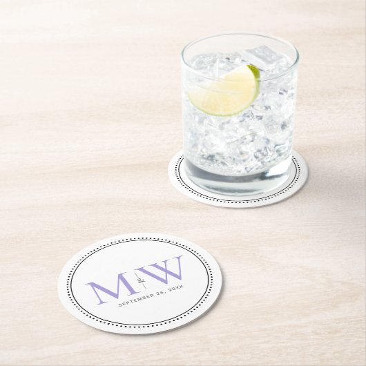 Elegant Lavender Monogram Wedding Runder Pappuntersetzer (Vor Ort)