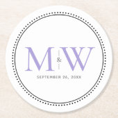 Elegant Lavender Monogram Wedding Runder Pappuntersetzer (Vorderseite)