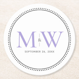 Elegant Lavender Monogram Wedding Runder Pappuntersetzer