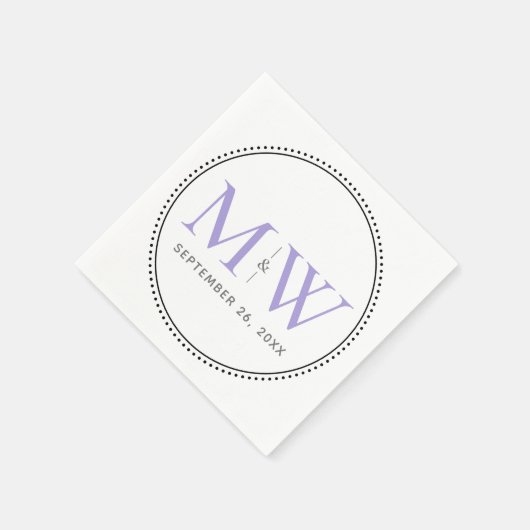 Elegant Lavender Monogram Wedding Serviette (Ecke)