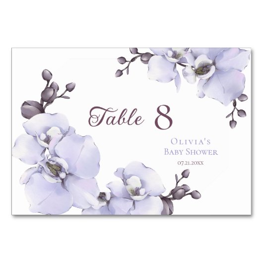 Elegant Lavender Orchid Baby Shower Table Numbers Tischnummer (Vorderseite)