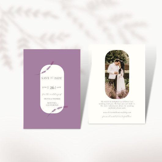 Elegant Lavender Plant Photo Wedding Save the Date Einladung