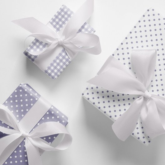 Elegant Lavender Polka Dots Gingham Pattern Mix Geschenkpapier Set