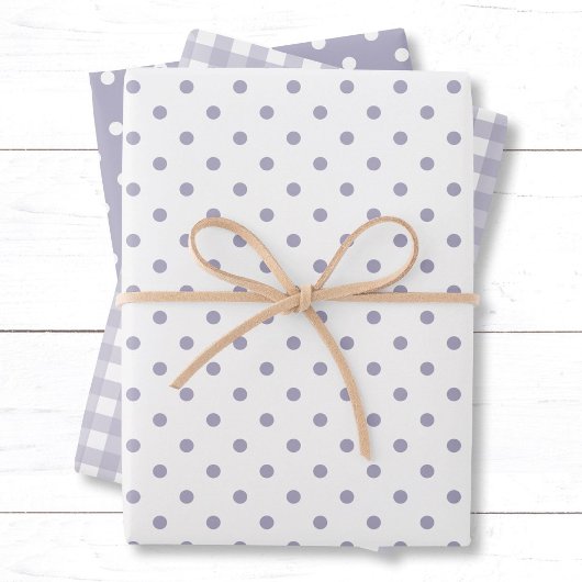 Elegant Lavender Polka Dots Gingham Pattern Mix Geschenkpapier Set
