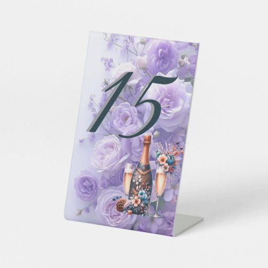 Elegant Lavender Purple Floral Wedding Table Numbe Sockelschild (Vorderseite)
