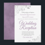 Elegant Lavender Purple & Silver Wedding Reception Einladung<br><div class="desc">These beautiful wedding reception invitations feature a simple yet elegant design with lavender purple script lettering and silver faux foil curls and swirls in the corners. The design is posh,  elegant and classy. Perfect way to invite your friends and family to join in your wedding celebration!</div>