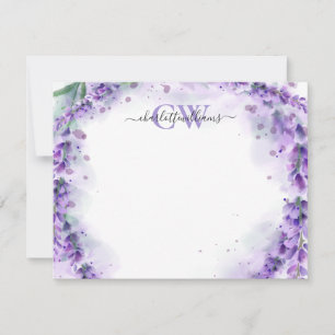 Elegant Lavender Scipt Monogram Mitteilungskarte