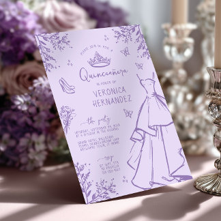 Elegant Lavender Scribble Quinceanera Einladung