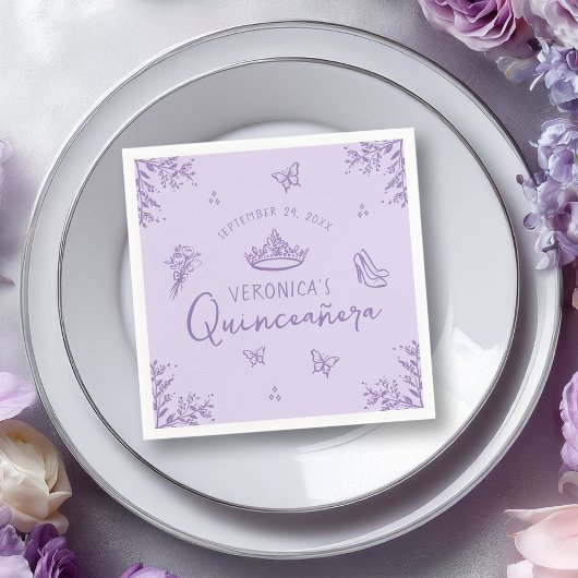 Elegant Lavender Scribble Quinceanera Serviette