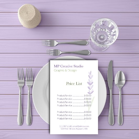 Elegant Lavender Sprig Botanical Design Price List Flyer