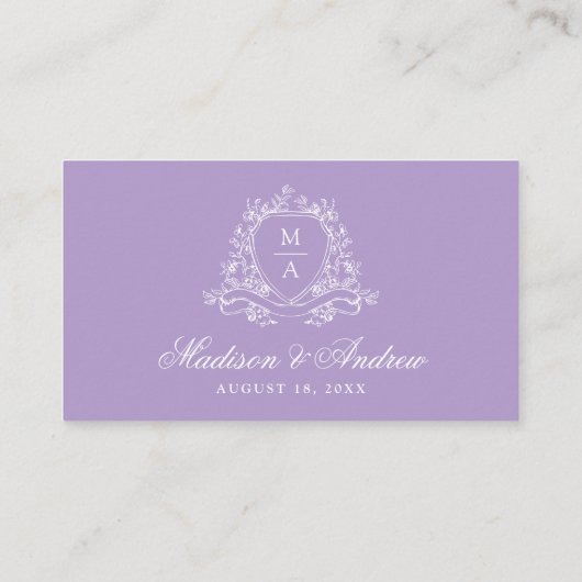 Elegant Lavender Wappen Wedding Website QR Code Begleitkarte (Rückseite)