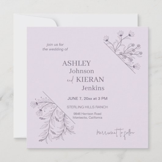 Elegant Lavender Wedding Einladung (Vorderseite)