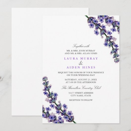 Elegant Lavender Wedding Einladung (Vorne/Hinten)