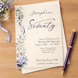 Elegant Lavender Wildflower Script 70th Birthday Einladung
