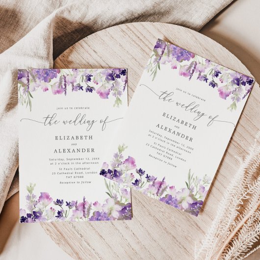 Elegant lavender wildflower wedding einladung