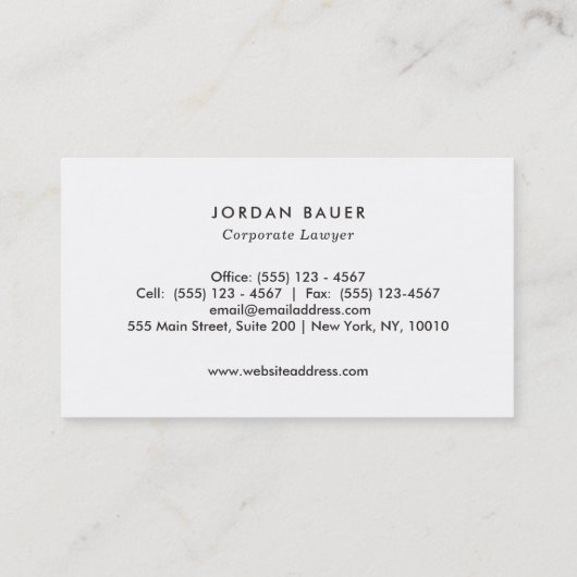 Elegant Lawyer Gray Linen Beruflich Visitenkarte (Rückseite)