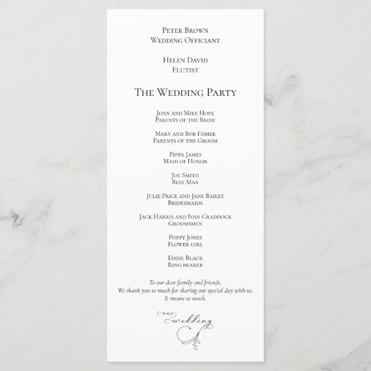 Elegant Leaf Black Script Typografy Wedding Programm (Rückseite)