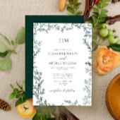 Elegant Leaf Emerald Green Monogram Wedding Einladung