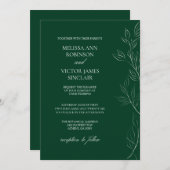 Elegant Leaf Emerald Green Wedding Einladung (Vorne/Hinten)