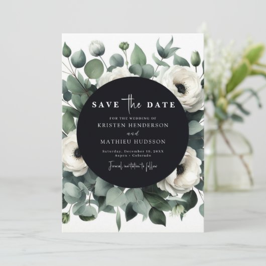 Elegant Leaf Eucalyptus Digital Wedding Save The Date (Stehend Vorderseite)