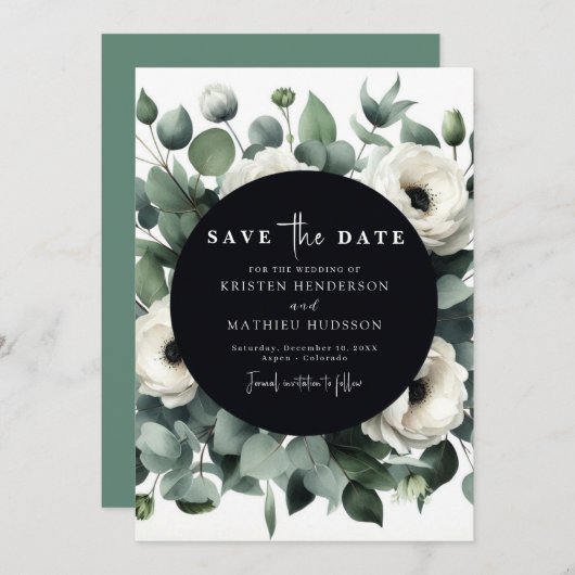 Elegant Leaf Eucalyptus Digital Wedding Save The Date (Vorne/Hinten)