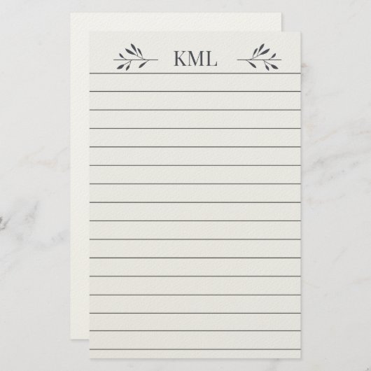 Elegant Leaf Monogram Personalized Lined Briefpapier (Vorne/Hinten)