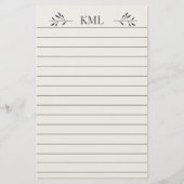 Elegant Leaf Monogram Personalized Lined Briefpapier (Vorderseite)