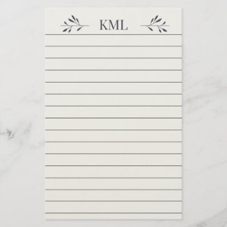 Elegant Leaf Monogram Personalized Lined Briefpapier