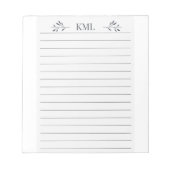 Elegant Leaf Monogram Personalized Lined Notizblock (Vorderseite)
