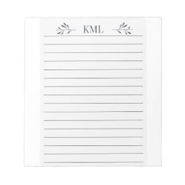 Elegant Leaf Monogram Personalized Lined Notizblock