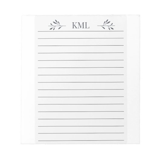 Elegant Leaf Monogram Personalized Lined Notizblock (Vorderseite)