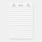 Elegant Leaf Monogram Personalized Lined Post-it Klebezettel (Vorderseite)