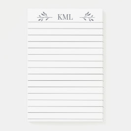 Elegant Leaf Monogram Personalized Lined Post-it Klebezettel