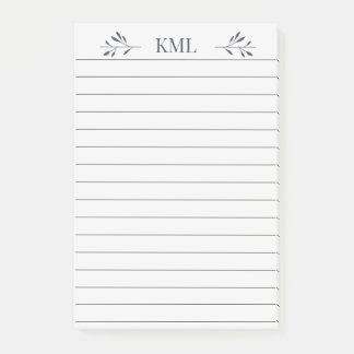 Elegant Leaf Monogram Personalized Lined Post-it Klebezettel