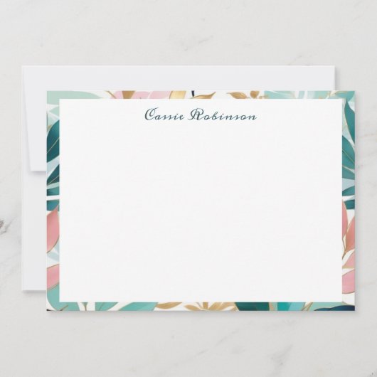 Elegant Leaf Pattern Personalized Mitteilungskarte (Vorderseite)