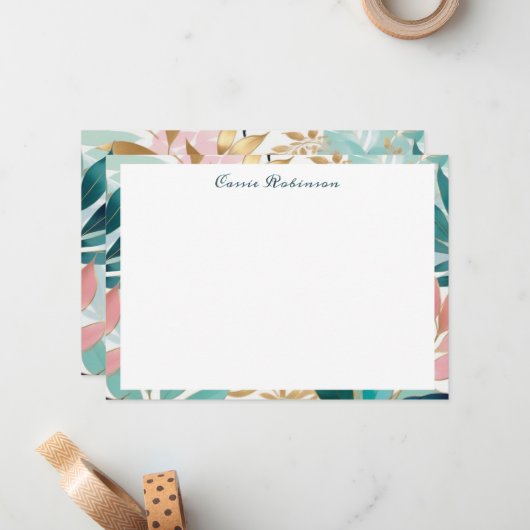 Elegant Leaf Pattern Personalized Mitteilungskarte (Vorderseite/Rückseite Beispiel)