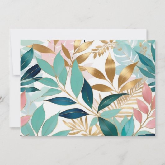 Elegant Leaf Pattern Personalized Mitteilungskarte (Rückseite)