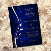 Elegant Leaf Swirl Deep Blue Wedding Folieneinladung